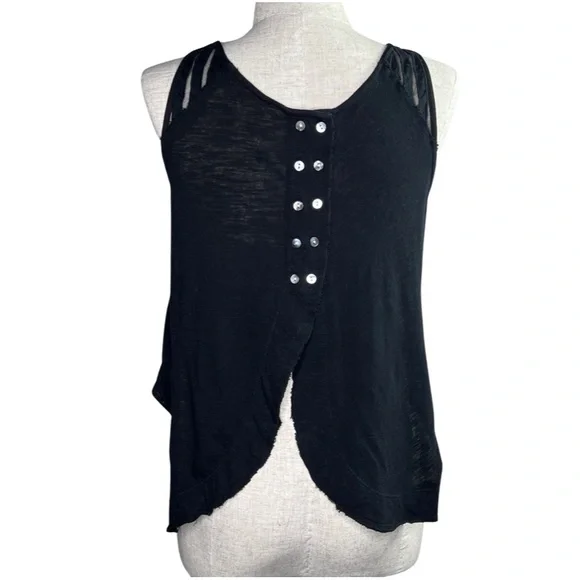 Free People Women’s Black Etheral Daze Ginger Hi Low Cutaway Tank Top XSmall - Picture 3 of 7